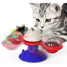 Cat Entertainment Set- Interactive Rotating Disk, Feather Teasers, Tumbler, Windmill Toy - Keeps Cats Active & Engaged (Color: Blue)