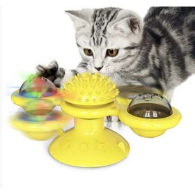 Cat Entertainment Set- Interactive Rotating Disk, Feather Teasers, Tumbler, Windmill Toy - Keeps Cats Active & Engaged (Color: Yellow)