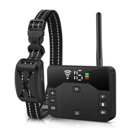 2 In 1 Wireless Electric Dog Fence Waterproof Pet Shock Boundary Containment System Electric Training Collar For Small Medium Large Dogs (Color: Black)